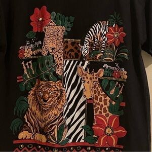 Vintage Women’s Animal Theme Pattern Short Sleeves Crew Neck T-shirt Black M